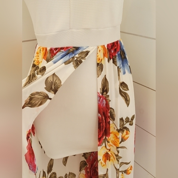 IRIS medium white floral mini dress with sheer maxi overlay - Picture 3 of 6